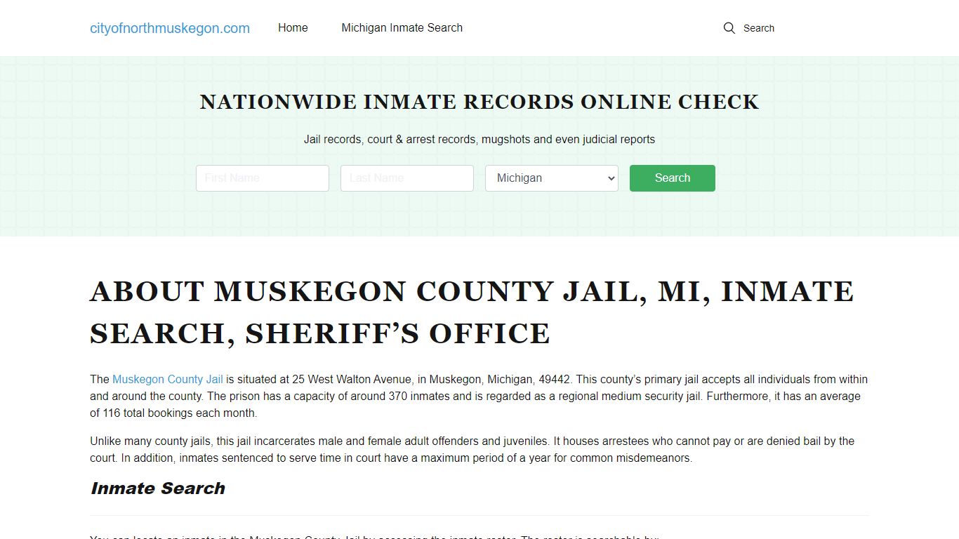 Muskegon County Jail, MI Inmate Search, Sheriff’s Office